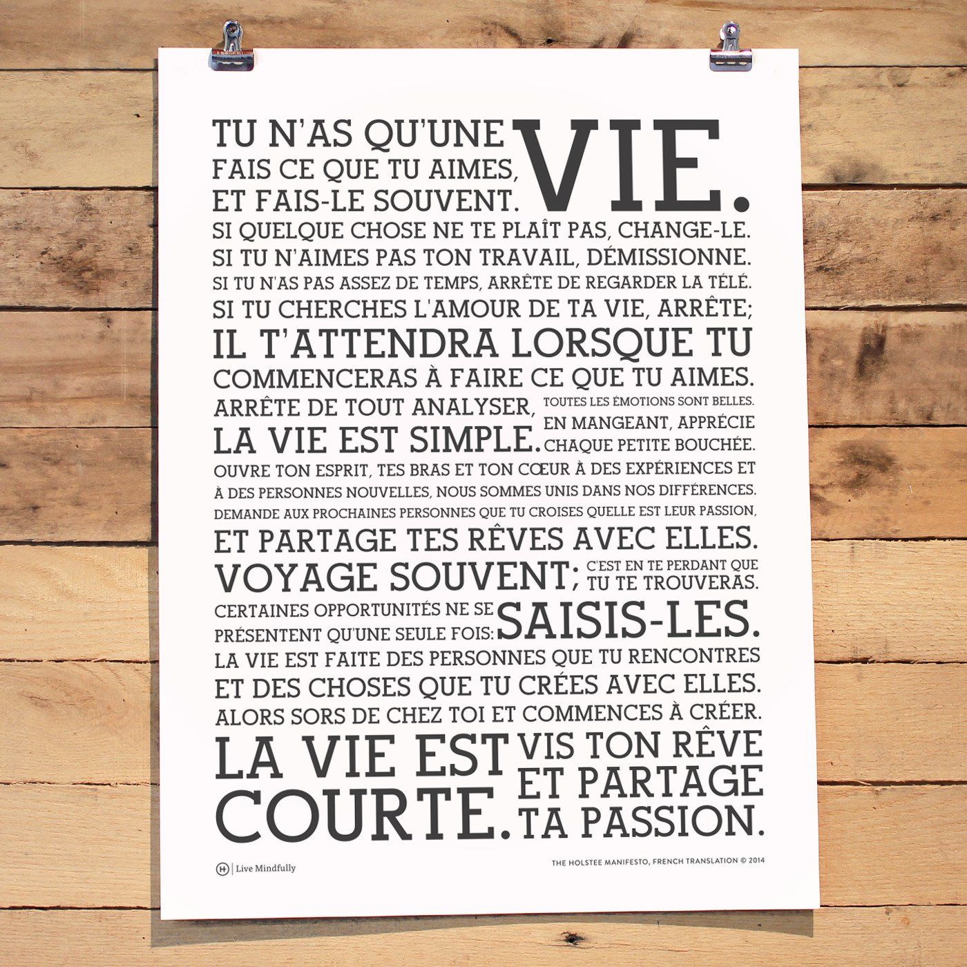 Holstee Manifesto French Poster - Letterpress Posters- Holstee