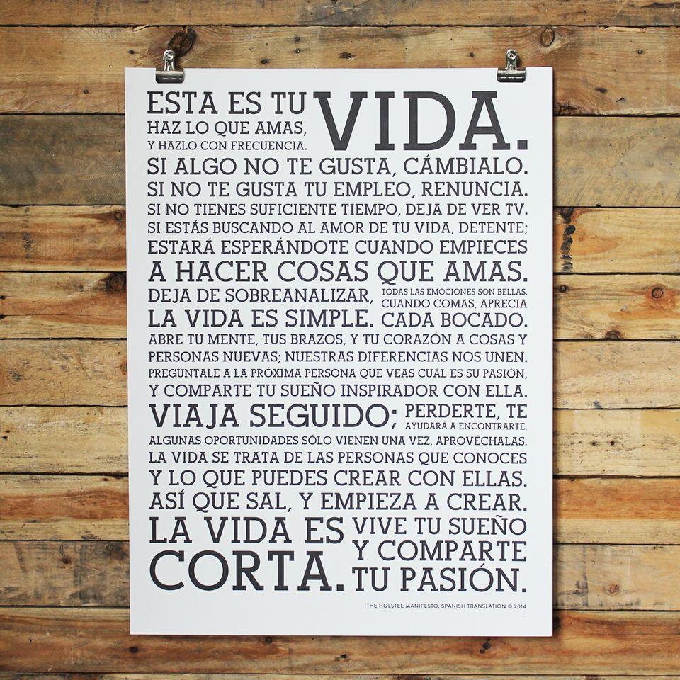 Holstee Manifesto Spanish Poster - Letterpress Posters- Holstee